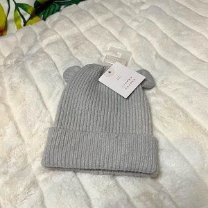 Nwt LC Lauren Conrad Kids Grey Ribbed Knit Neutral Unisex Bear Ear Winter Beanie